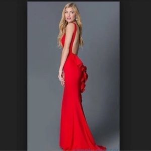 Xscape Halter O Neck Jersey Long Prom Dress Red Formal Gowns